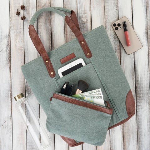 Torebka damska shopper duża na ramię z dodatkową kosmetyczką wegańska Paolo Peruzzi E-23-BU Torebka damska shopper duża na ramię z dodatkową kosmetyczką wegańska Paolo Peruzzi E-23-BU