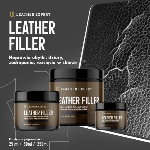 Leather Filler - szpachla do skóry w kolorze czarnym 50 ml Leather Expert LE-10-FB50 Leather Filler - szpachla do skóry w kolorze czarnym 50 ml Leather Expert LE-10-FB50