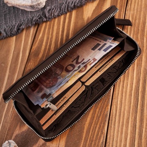 Portfel damski skórzany brązowy w kwiaty RFID Paolo Peruzzi T-115-HBR Portfel damski skórzany brązowy w kwiaty RFID Paolo Peruzzi T-115-HBR