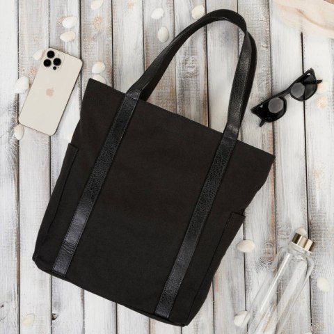 Torba damska na ramię shopper duża wegańska materiałowa pojemna czarna Paolo Peruzzi E-17-BL Torba damska na ramię shopper duża wegańska materiałowa pojemna czarna Paolo Peruzzi E-17-BL