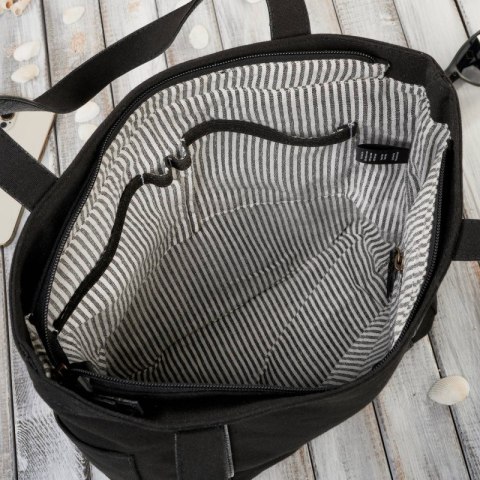 Torba damska na ramię shopper duża wegańska materiałowa pojemna czarna Paolo Peruzzi E-17-BL Torba damska na ramię shopper duża wegańska materiałowa pojemna czarna Paolo Peruzzi E-17-BL