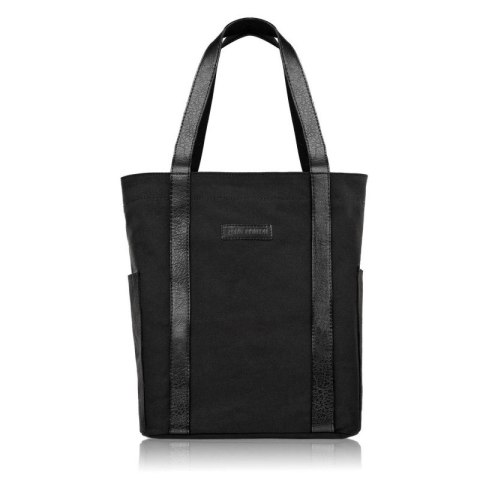 Torba damska na ramię shopper duża wegańska materiałowa pojemna czarna Paolo Peruzzi E-17-BL Torba damska na ramię shopper duża wegańska materiałowa pojemna czarna Paolo Peruzzi E-17-BL