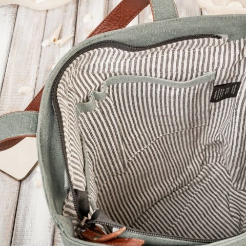 Torba damska na ramię shopper duża wegańska materiałowa pojemna szarozielony Paolo Peruzzi E-17-BU Torba damska na ramię shopper duża wegańska materiałowa pojemna szarozielony Paolo Peruzzi E-17-BU