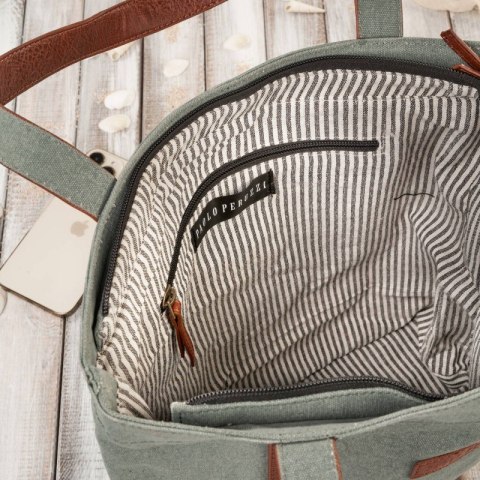 Torba damska na ramię shopper duża wegańska materiałowa pojemna szarozielony Paolo Peruzzi E-17-BU Torba damska na ramię shopper duża wegańska materiałowa pojemna szarozielony Paolo Peruzzi E-17-BU