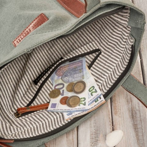 Torba damska na ramię shopper duża wegańska materiałowa pojemna szarozielony Paolo Peruzzi E-17-BU Torba damska na ramię shopper duża wegańska materiałowa pojemna szarozielony Paolo Peruzzi E-17-BU