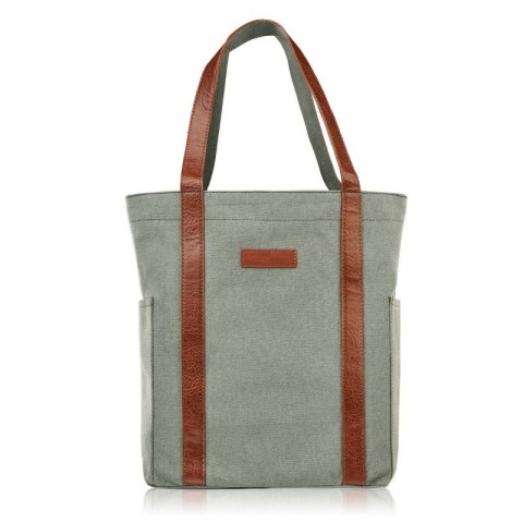 Torba damska na ramię shopper duża wegańska materiałowa pojemna szarozielony Paolo Peruzzi E-17-BU Torba damska na ramię shopper duża wegańska materiałowa pojemna szarozielony Paolo Peruzzi E-17-BU
