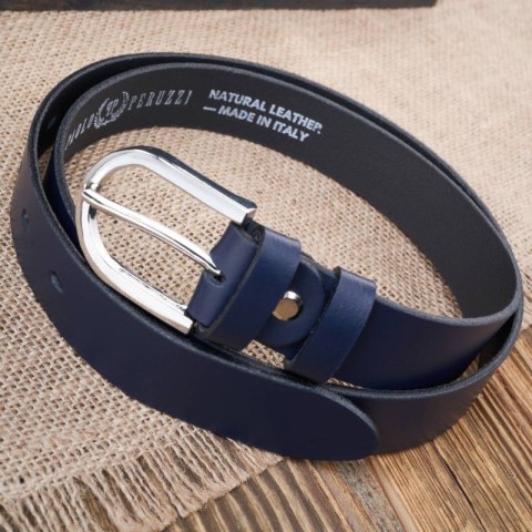 Pasek damski skórzany granatowy 100 cm ze srebrną klamrą Paolo Peruzzi PG-01-DBS-100 Pasek damski skórzany granatowy 100 cm ze srebrną klamrą Paolo Peruzzi PG-01-DBS-100