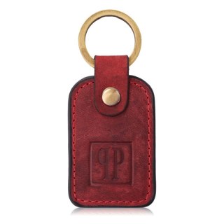 Breloczek do kluczy skórzany czerwony vintage prostokątny Paolo Peruzzi T-86-HRD