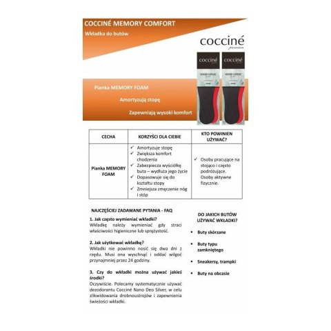 R.40 - Wkładki do butów Memory Comfort Coccine R.40 - Wkładki do butów Memory Comfort Coccine