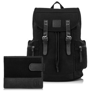 Zestaw męski ZUP-21-BL plecak vintage T-19-BL oraz portfel skórzany T-03-BL