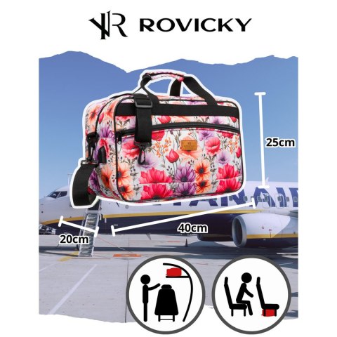 Wielokolorowa torba podróżna z wytrzymałego poliestru z portem USB, pokryta roślinnym wzorem - Rovicky