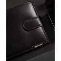 Czarny, poziomy, pojemny portfel męski ze skóry naturalnej zamykany zatrzaskiem - Ronaldo