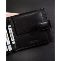Czarny, poziomy, pojemny portfel męski ze skóry naturalnej zamykany zatrzaskiem - Ronaldo
