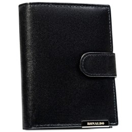 Duży, pionowy portfel męski ze skóry naturalnej w czarnym kolorze zamykany na zatrzask - Ronaldo