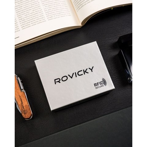 Portfel męski ze skóry naturalnej w czarnym kolorze bez zapięcia zewnętrznego - Rovicky Portfel męski ze skóry naturalnej w czarnym kolorze bez zapięcia zewnętrznego - Rovicky
