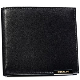 Poziomy, czarny portfel męski ze skóry naturalnej bez zapięcia zewnętrznego - Ronaldo
