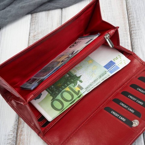 Portfel damski skórzany duży z tłoczeniem w kwiaty czerwony Paolo Peruzzi AL-12-RD Portfel damski skórzany duży z tłoczeniem w kwiaty czerwony Paolo Peruzzi AL-12-RD