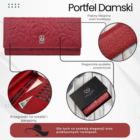 Portfel damski skórzany duży z tłoczeniem w kwiaty czerwony Paolo Peruzzi AL-12-RD Portfel damski skórzany duży z tłoczeniem w kwiaty czerwony Paolo Peruzzi AL-12-RD