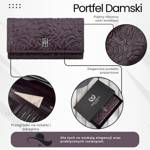 Duży portfel damski skórzany przestronny burgundowy w kwiaty Paolo Peruzzi AL-14-BGD Duży portfel damski skórzany przestronny burgundowy w kwiaty Paolo Peruzzi AL-14-BGD