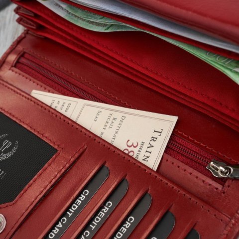 Portfel damski skórzany duży czerwony w kwiaty z ochroną RFID Paolo Peruzzi AL-14-RD Portfel damski skórzany duży czerwony w kwiaty z ochroną RFID Paolo Peruzzi AL-14-RD