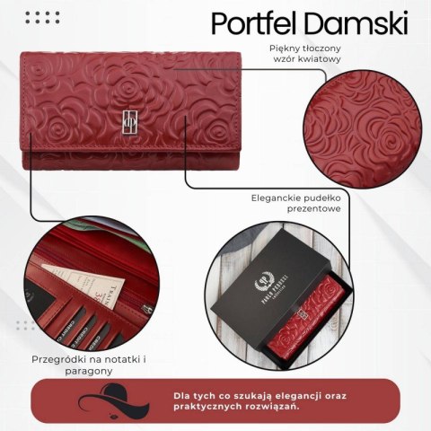 Portfel damski skórzany duży czerwony w kwiaty z ochroną RFID Paolo Peruzzi AL-14-RD Portfel damski skórzany duży czerwony w kwiaty z ochroną RFID Paolo Peruzzi AL-14-RD