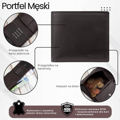 Brązowy portfel męski skórzany smukły poziomy Paolo Peruzzi AL-17-BR Brązowy portfel męski skórzany smukły poziomy Paolo Peruzzi AL-17-BR