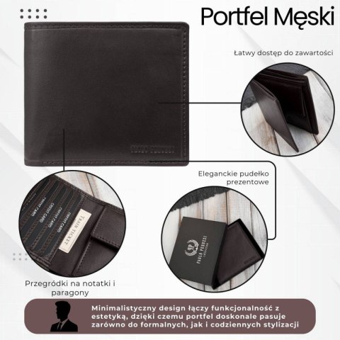 Brązowy portfel męski skórzany smukły poziomy Paolo Peruzzi AL-17-BR Brązowy portfel męski skórzany smukły poziomy Paolo Peruzzi AL-17-BR