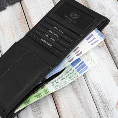 Klasyczny męski portfel skórzany w kolorze czarnym z ochroną RFID Paolo Peruzzi AL-17-BL Klasyczny męski portfel skórzany w kolorze czarnym z ochroną RFID Paolo Peruzzi AL-17-BL