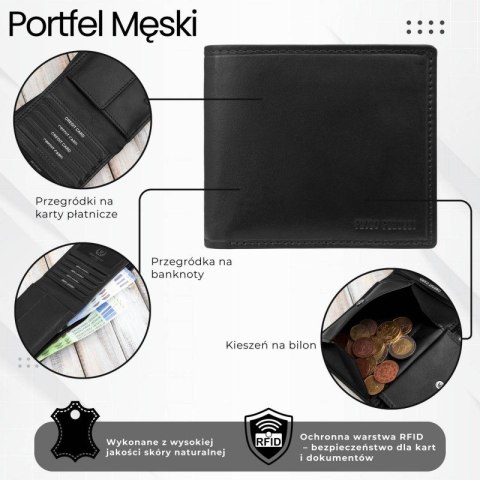 Klasyczny męski portfel skórzany w kolorze czarnym z ochroną RFID Paolo Peruzzi AL-17-BL Klasyczny męski portfel skórzany w kolorze czarnym z ochroną RFID Paolo Peruzzi AL-17-BL