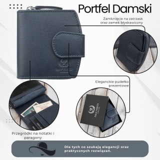 Portfel damski skórzany granatowy na patkę RFID Paolo Peruzii AL-24-NV