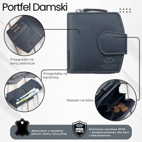 Portfel damski skórzany granatowy na patkę RFID Paolo Peruzii AL-24-NV