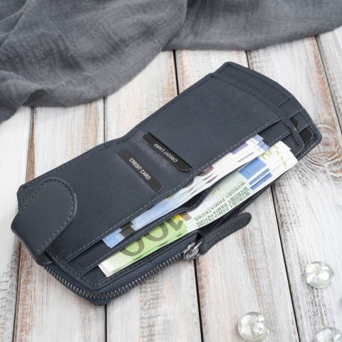 Portfel damski skórzany granatowy na patkę RFID Paolo Peruzii AL-24-NV