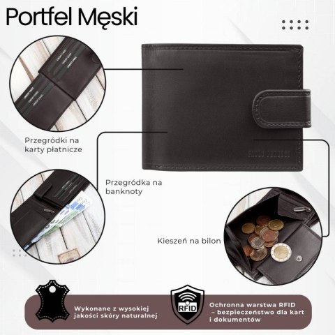 Portfel męski skórzany brązowy z ochroną RFID Paolo Peruzzi AL-16-BR Portfel męski skórzany brązowy z ochroną RFID Paolo Peruzzi AL-16-BR