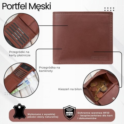 Poziomy portfel męski smukły w kolorze koniakowym Paolo Peruzzi AL-17-CG Poziomy portfel męski smukły w kolorze koniakowym Paolo Peruzzi AL-17-CG
