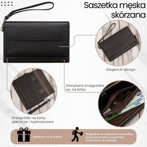 Saszetka męska skórzana do ręki elegancka brązowa Paolo Peruzzi AL-26-BR Saszetka męska skórzana do ręki elegancka brązowa Paolo Peruzzi AL-26-BR
