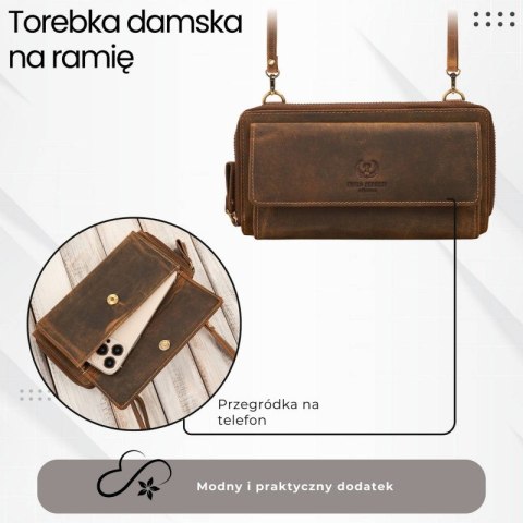 Skórzana kopertówka damska do ręki na ramię portfel damski Paolo Peruzzi T-137-HBR Skórzana kopertówka damska do ręki na ramię portfel damski Paolo Peruzzi T-137-HBR