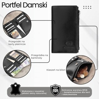 Portfel damski skórzany duży czarny z ochroną RFID Paolo Peruzzi T-140-BL