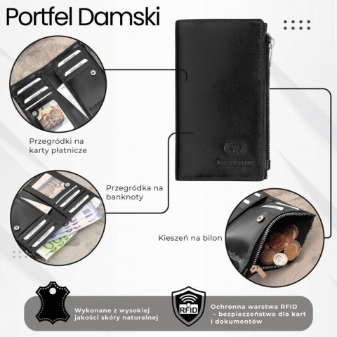 Portfel damski skórzany duży czarny z ochroną RFID Paolo Peruzzi T-140-BL Portfel damski skórzany duży czarny z ochroną RFID Paolo Peruzzi T-140-BL