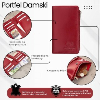 Portfel damski skórzany duży czerwony z ochroną RFID Paolo Peruzzi T-140-RD