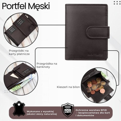 Portfel męski skórzany klasyczny pionowy brązowy z RFID Paolo Peruzzi AL-18-BR Portfel męski skórzany klasyczny pionowy brązowy z RFID Paolo Peruzzi AL-18-BR