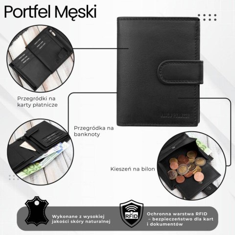 Portfel męski skórzany klasyczny pionowy czarny z RFID Paolo Peruzzi AL-18-BL Portfel męski skórzany klasyczny pionowy czarny z RFID Paolo Peruzzi AL-18-BL