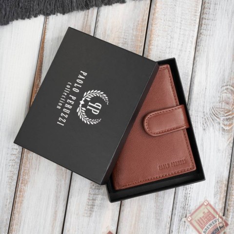 Portfel męski skórzany klasyczny pionowy koniakowy z RFID Paolo Peruzzi AL-18-CG Portfel męski skórzany klasyczny pionowy koniakowy z RFID Paolo Peruzzi AL-18-CG