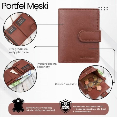 Portfel męski skórzany klasyczny pionowy koniakowy z RFID Paolo Peruzzi AL-18-CG Portfel męski skórzany klasyczny pionowy koniakowy z RFID Paolo Peruzzi AL-18-CG