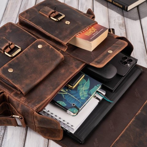 Torba męska na ramię na laptopa skórzana vintage Paolo Peruzzi T-106-HBR Torba męska na ramię na laptopa skórzana vintage Paolo Peruzzi T-106-HBR