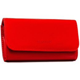 Duży portfel damski ze skóry ekologicznej w czerwonym kolorze z kieszonką zewnętrzną, zamykany na zatrzask - 4U Cavaldi