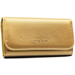 Duży portfel damski ze skóry ekologicznej w złotym kolorze, zamykany zatrzaskiem - 4U Cavaldi
