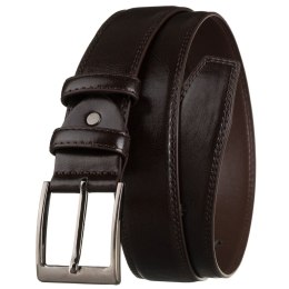 Brązowy pasek męski ze skóry ekologicznej ze srebrną, klasyczną klamrą