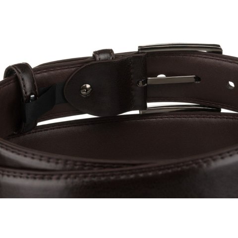 Brązowy pasek męski ze skóry ekologicznej ze srebrną, klasyczną klamrą